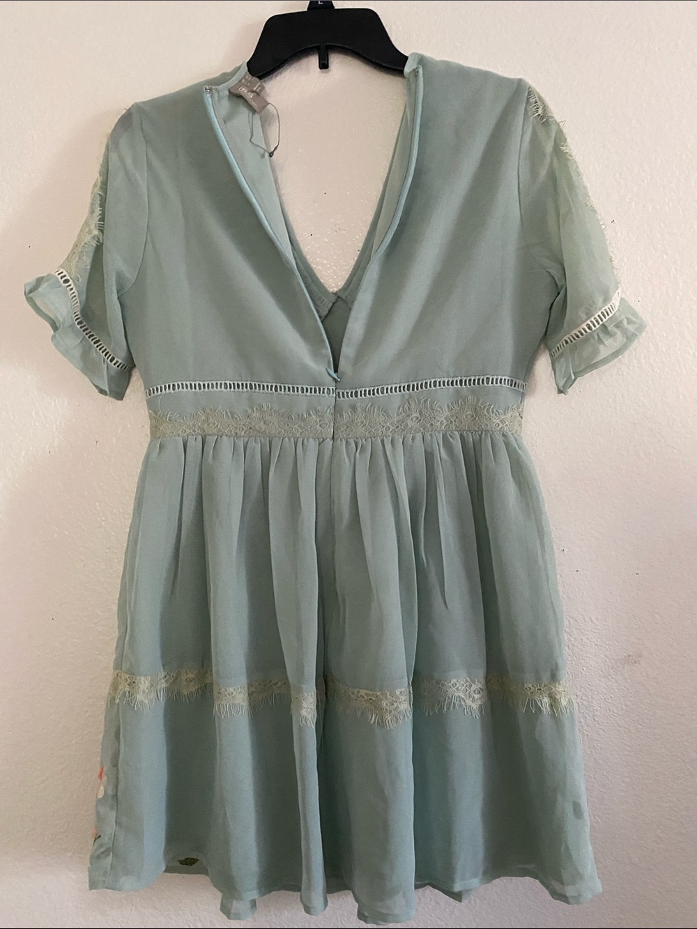 ASOS Embroidered Floral V-Neck Mini Dress in Sage Green. Size 12 - Picture 5 of 11